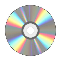 Blank CD or DVD disc with rainbow holographic reflection isolated on white