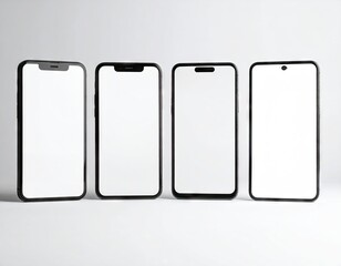 Four Smartphones with Blank Screens on White Background