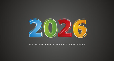 2026 New Year modern gradient colorful numbers logo design on black background with white and colorful concept neon light line shaped numbers over all