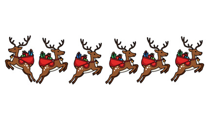 Fototapeta premium Cute Handdrawn Reindeer Seamless Pattern with Gift Sacks for Holiday Season