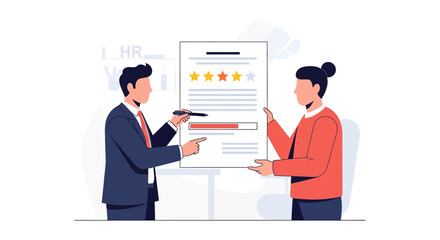 Flat Style Detailed Employee Performance Review Illustration with Star Ratings