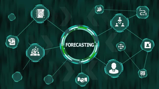 Forecasting Strategy Dashboard Visualization. Predictive Analytics Network, Future Trend Projection, Market Insight Modeling System, and Real-Time Decision Support.