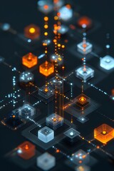 Fototapeta premium Isometric AI powered multi department integration chart glowing nodes