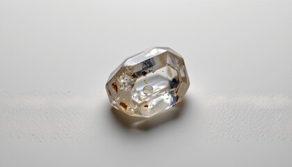 A round crystal with facets, placed against a white background. There is also a small amount of text at the bottom right corner which reads "Natural Diamond Gemstone."