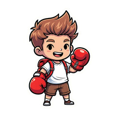 Cute cartoon boy with boxing gloves isolated on transparent background