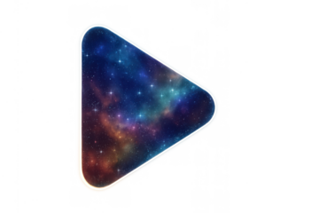 Play button icon representing streaming media or cosmic video content with nebula and stars, transparent