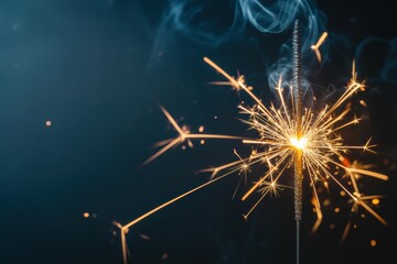Glowing handheld sparkler with vibrant golden light and smoke creating a festive atmosphere happy new year theme