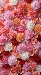Floral surface densely covered with fresh flesh and roses, perfect for Mother's Day or floral background design