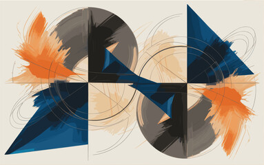 Abstract geometric composition with intersecting circles and triangles contemporary digital art dynamic shapes and vibrant colors for modern design projects