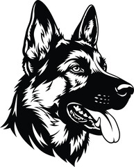 German shepherd vector art black and white dog illustration pet breed eps silhouette