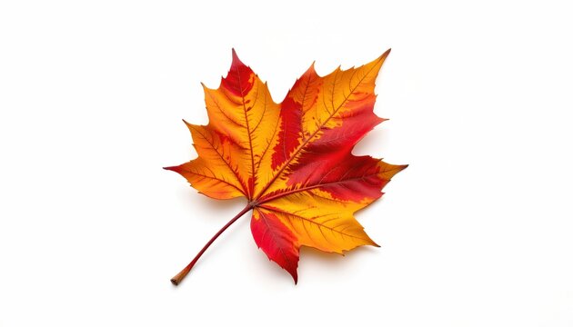 A single maple leaf, with its distinctive seven pointed shape, is prominently displayed against a plain background
