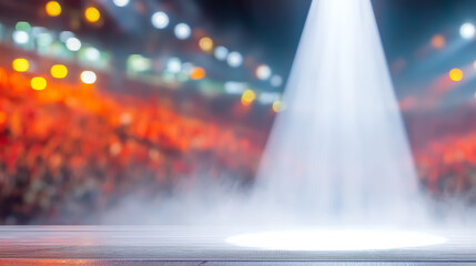 A dramatic spotlight shines on an empty stage, creating an intense atmosphere for a forthcoming performance or event.