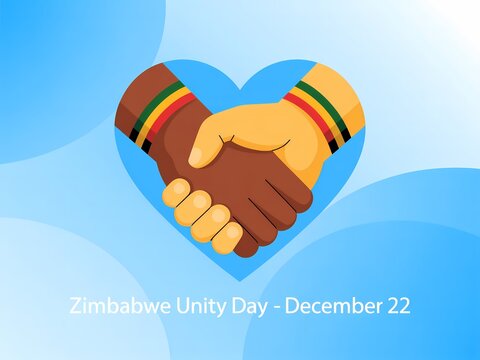 Diverse hands shaking in unity and love, representing Zimbabwe Unity Day