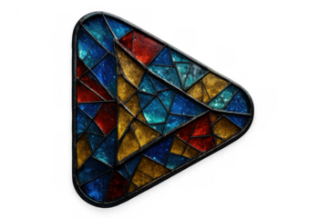 Stained glass media player button symbol on transparent background, representing entertainment and technology