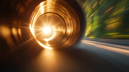 A dynamic view of light through a moving tube, capturing the essence of speed and innovation in technology.
