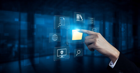 Concept of a document management system for corporate file archiving. This digital platform...