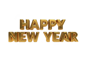 Golden happy new year text balloons isolated on transparent background