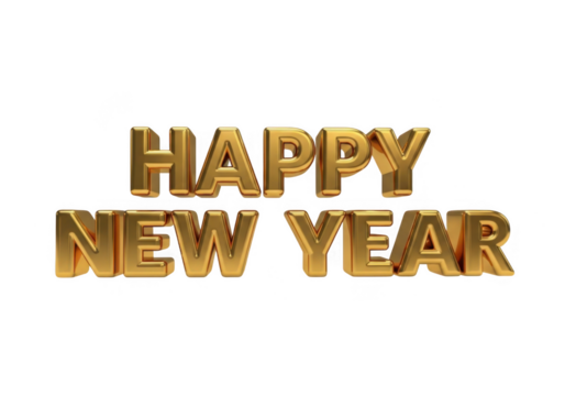 Golden happy new year text balloons isolated on transparent background