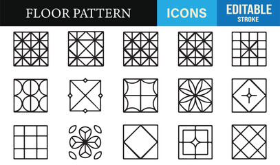 Set of stylish geometric tile icons for decor, interior design, and architectural graphics