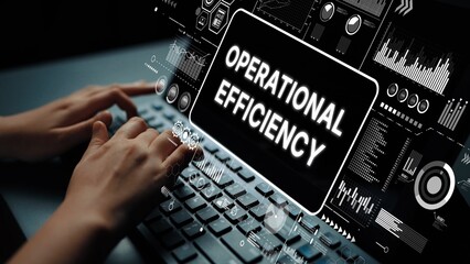 Hands on Keyboard with Digital Display of Operational Efficiency and Data Visualization for Business Improvement. Asymptotic smart data analytic.