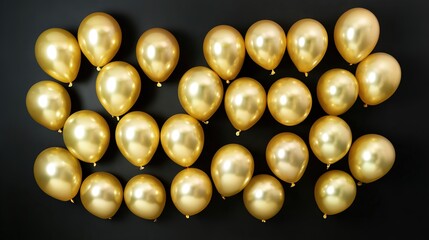 matte. A cluster of golden balloons against a black wall, symbolizing celebration and joy. public awareness campaigns, NGO reports, designed for public awareness campaigns and NGO communications.