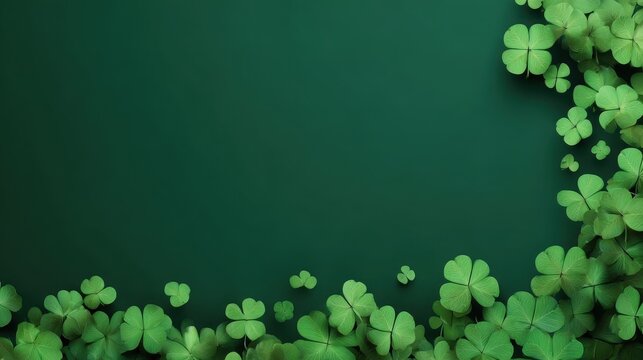 Festive green background with shamrocks, ideal for St. Patrick's Day events, text additions, and digital graphics.