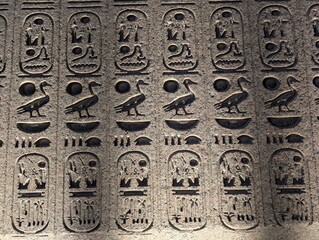 Ancient stone carving of religious symbols and antique Asian architecture detail, showcasing history and culture
