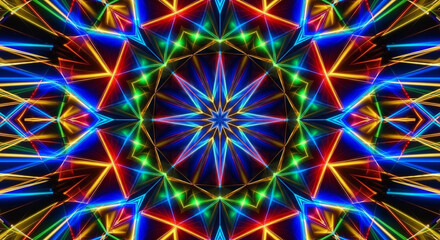 abstract symmetrical kaleidoscope pattern of colorful glass light reflections 