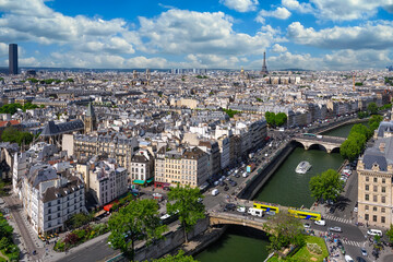 Skyline of Paris with Eiffel Tower and Seine river in Paris, France. Architecture and landmarks of Paris. Postcard of Paris
