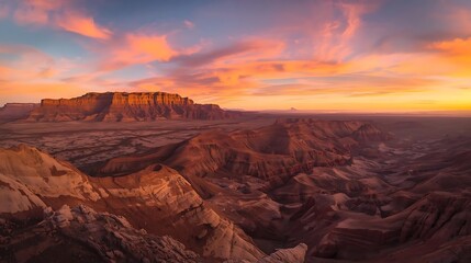 Fototapeta premium Vibrant sunset over rugged desert landscape