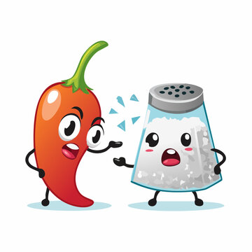 An agitated grain of pepper is frantically arguing with a calm, stoic, oversized salt crystal.