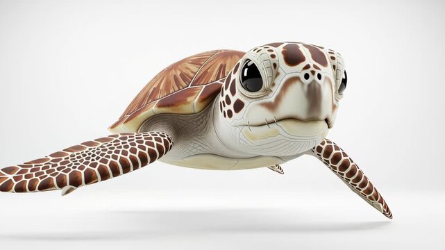 Realistic Sea Turtle Close-Up. A detailed sea turtle swims forward with lifelike texture and soft lighting on a clean background.
