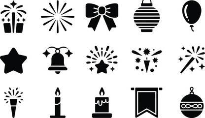 Holiday celebration icons set featuring festive symbols of joy and merriment