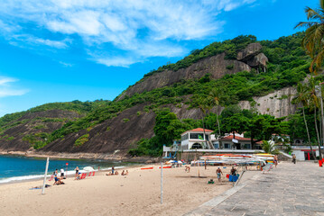 View of Red beach in Urca in Rio de Janeiro, Brazil. Cityscape of Rio de Janeiro.