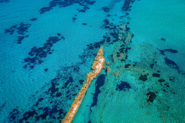 Ionian Sea, drone view in Meliteieis region on the Ionian Sea shore of Cordu Island, Greece