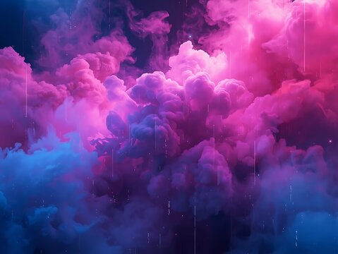 Vibrant pink and blue smoke swirling in darkness