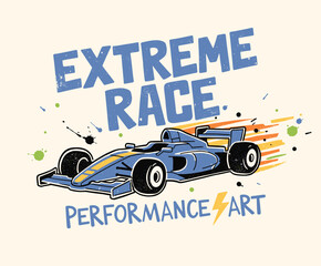 Obraz premium Extreme Race Car Print.Vintage Motorsport Design.F1 Speed Illustration.Retro Style Race Vehicle.Performance Art Graphic