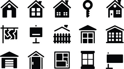 Real estate and property icon set representing housing and buildings