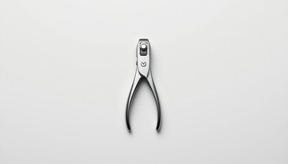 An upside down pair of scissors set against a plain background with a subtle gradient from light to dark grey. The scissors are positioned vertically and face the viewer directly.