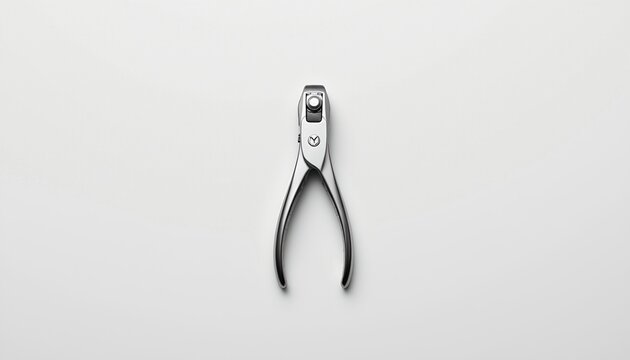An upside down pair of scissors set against a plain background with a subtle gradient from light to dark grey. The scissors are positioned vertically and face the viewer directly.