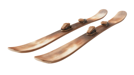 Vintage Ski Pair on Display: A close-up shot of a classic set of wooden skis, showcasing their timeless design and elegant curves, offering a glimpse into the history of winter sports.
