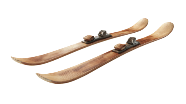 Vintage Wooden Skis: A pair of vintage wooden skis, evoking a sense of classic winter sports and leisurely alpine pursuits. The aged wood suggests a connection to the history of winter recreation.