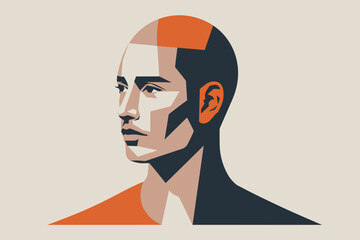 Stylized Portrait of a Thoughtful Man in Minimalist Art Style with Earthy Tones