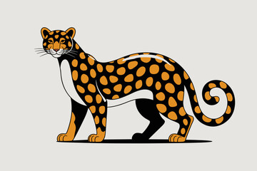 Stylized Illustration of a Leopard with Bold Orange Spots Against a Soft Neutral Background