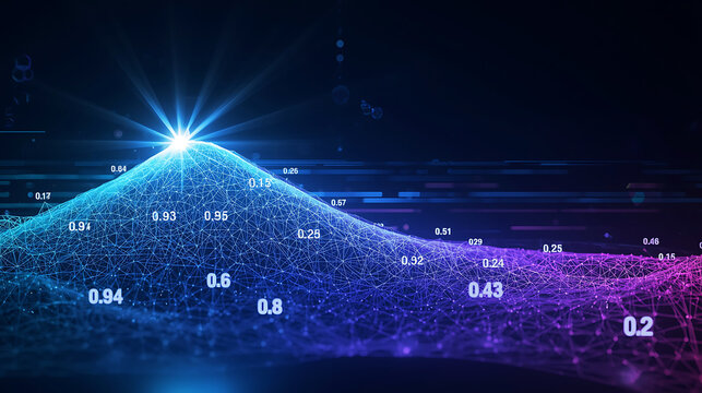 Abstract Data Visualization with Glowing Connections and Numerical Values in a Digital Landscape