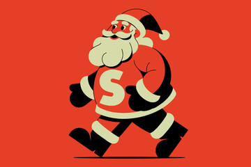Jolly Retro Christmas Santa with Bold Red and Black Colors, Perfect for Holiday Celebrations