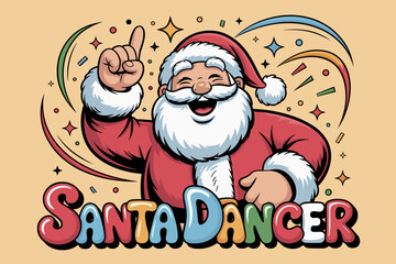 Jolly Santa Dancer Spreading Holiday Cheer with Colorful Confetti and Vibrant Cheerful Vibes