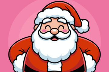 Cheerful Cartoon Santa Claus with Big Smiling Face Against Pink Background Ready for the Holidays