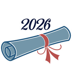 A rolled diploma tied with a red ribbon, symbolizing the graduating class of 2026, a symbol of academic achievement and future success