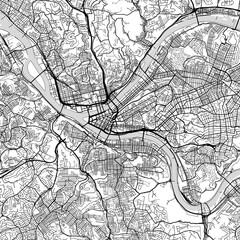 Naklejka premium Pittsburgh City Map a precise urban plan emerges from the stark contrast of black on white revealing the s underlying structure through a minimalist lens, emphasizing refined linework.